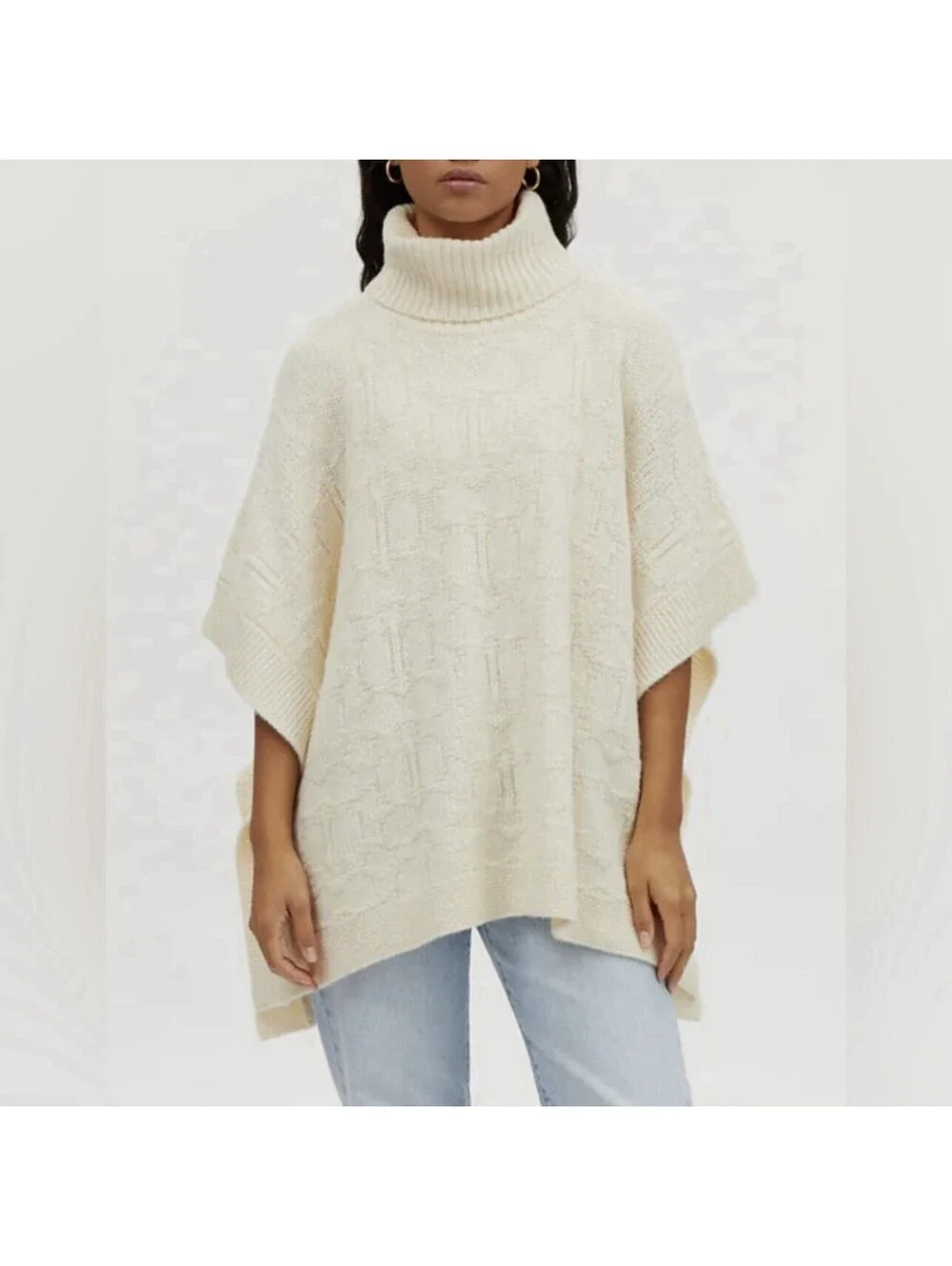 Coach Signature Rare Ivory Wool Blend Poncho Sweater Turtleneck Size XS/S $498